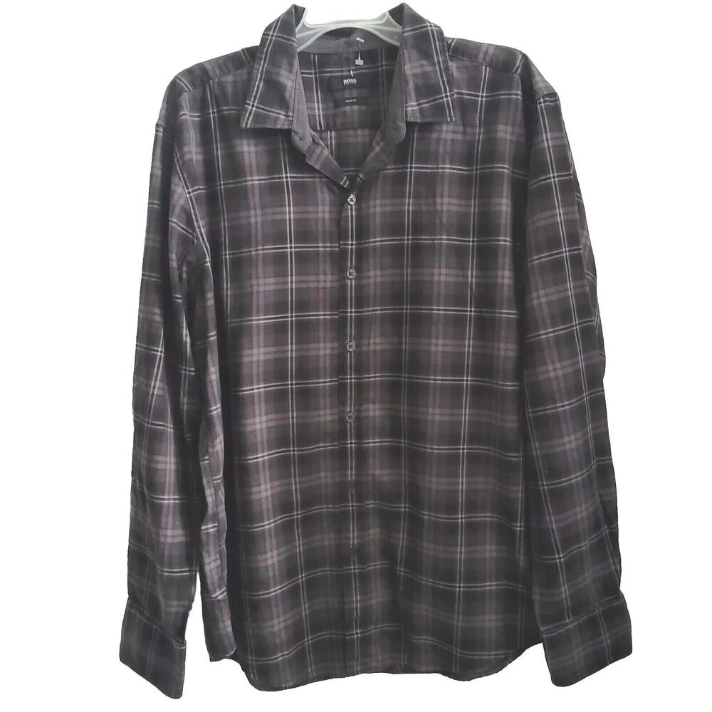 Boss Hugo Boss Mens Slim Fit Plaid Button Up Shirt Size XXL